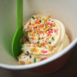 Caramel Pistachio Squares Froyo w/ Peanut Brittle Crunch.