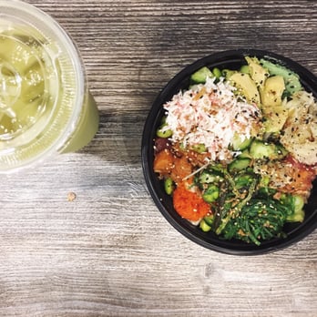 Ahipoki - Green tea + large poke bowl w everything. - Seafood Near Me - Temple City, California