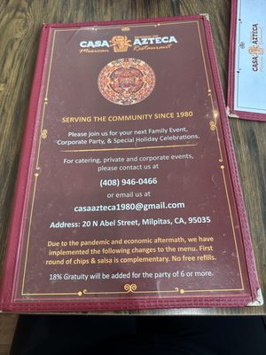 Menu photo 1 Casa Azteca Milpitas, CA