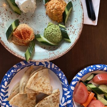 Panini Opa - Appetizer sampler with hummus, tzatziki, and other dips, pita, and veggies - Greek Near Me - Columbus, Ohio