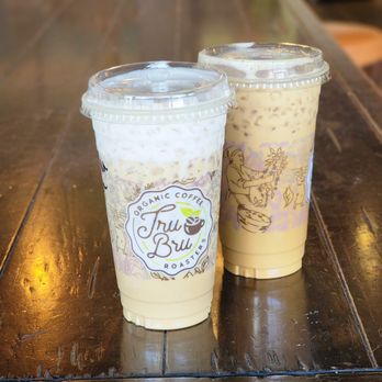 Tru Bru - Vanilla latte with banana cold foam (delicious) and hazelnut/lavender latte - Coffee & Tea Near Me - Orange, California