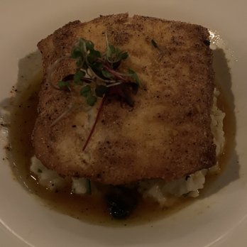 NOCO - Halibut, risotto, spinach, saffron brodo. So good - New American Near Me - Saint James, New York