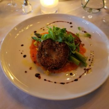 NOCO - Lentil & red quinoa cake on a "cauli" rice with asparagus, and carrot - ginger sauce.  OMG I could take a case of these to go!!! - New American Near Me - Saint James, New York