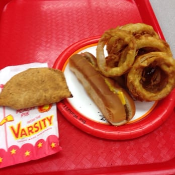 The Varsity - Chili cheese dog, onion rings, and peach pie. - Burgers Near Me - Atlanta, Georgia