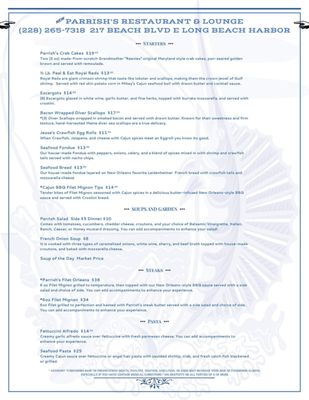 Menu photo 1 Parrish's Restaurant & Lounge Long Beach, MS