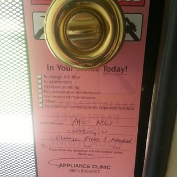 Appliance Clinic - The best type of door hanger one can arrive home too find. Be Cool Appliance Clinic l!! Thank you hanger.... - Appliances & Repair Near Me Appliance Clinic - The best type of door hanger one can arrive home too find. Be Cool Appliance Clinic l!! Thank you hanger.... - Appliances & Repair Near Me