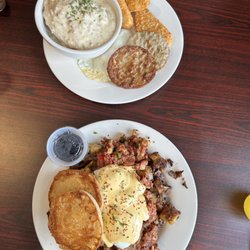 That’s My Jam Cafe - Biscuit and gravy and a hash/eggs Benedict combo