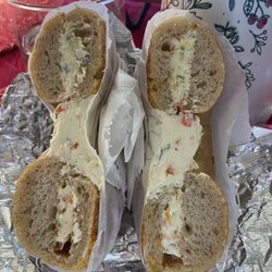 This was a rosemary bagel with veggie cream cheese