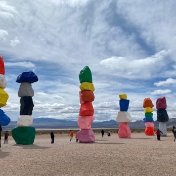Seven Magic Mountains - Lots of people taking pictures of rocks - Public Art Near Me - Las Vegas, Nevada