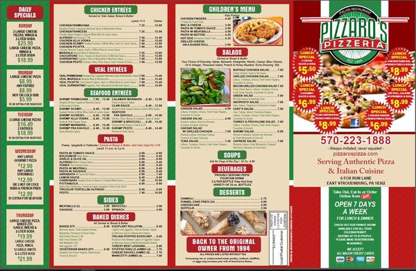 Menu photo 2 Pizzaro's Pizzeria East Stroudsburg, PA Menu photo 2 Pizzaro's Pizzeria East Stroudsburg, PA