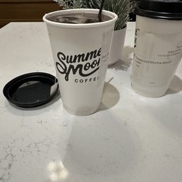 Hot tea and a peppermint mocha. Hot tea and a peppermint mocha.