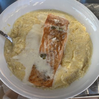 Cafe Strudel - Salmon and grits with a cream sauce and capers - Breakfast & Brunch Near Me - Lexington, South Carolina