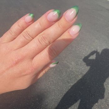 Suite Nails & Spa by Julie - French tip fill with slight glittery green - Nail Technicians Near Me - Carlsbad, California Suite Nails & Spa by Julie - French tip fill with slight glittery green - Nail Technicians Near Me - Carlsbad, California