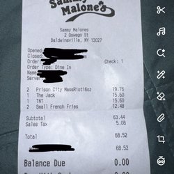 Sammy Malone's - 2 beers and 2 burgers was just about $80 with tip