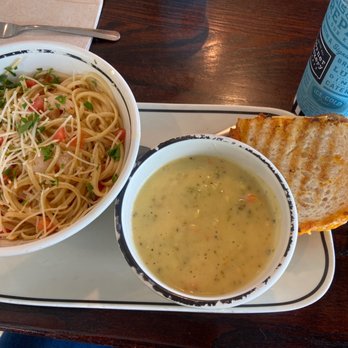 Corner Bakery Cafe - Shrimp Scampi Linguine, Cheddar Broccoli Soup, Club Panini - Cafes Near Me - Fresno, California