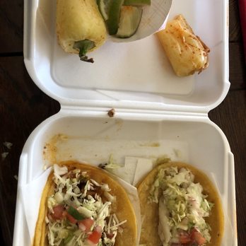 Cabo Tacos - 1 Grilled fish taco, 1 al pastor taco, grilled chiles. - Mexican Near Me - Glendora, California
