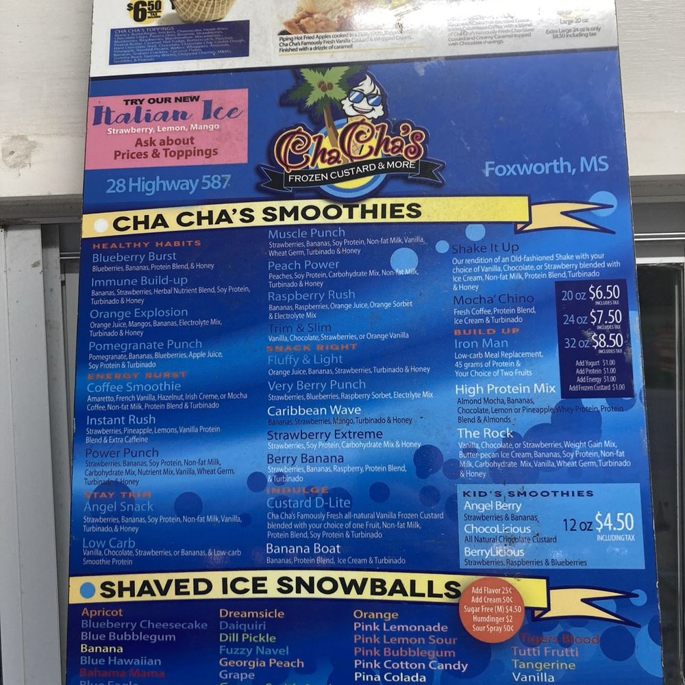Cha Cha's Custard & More - Ice Cream & Frozen Yogurt Near Me - Foxworth, Mississippi