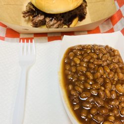 Brisket sandwich and baked beans