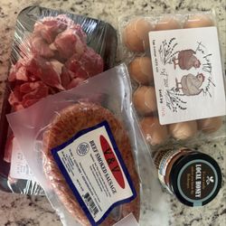 The Fat Calf - Stew meat, beef sausage, eggs and local honey