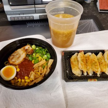 Tamashii Ramen - Spicy pork Ramen. Veggie dumplings. So tasty. Excellent lunch delivery at work. - Ramen Near Me - Astoria, New York