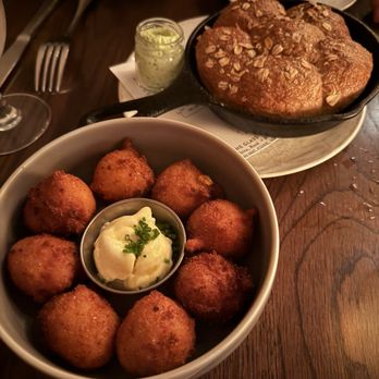 The Love - Whole Grain Cast-Iron Baked 'Parker House Rolls & Southern Style Hush Puppies - New American Near Me - Philadelphia, Pennsylvania