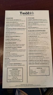 Menu photo 2 Trali Irish Pub & Restaurant Raleigh, NC Menu photo 2 Trali Irish Pub & Restaurant Raleigh, NC