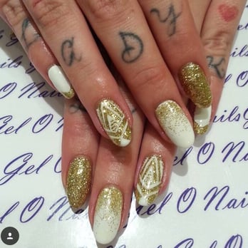Gel O Nails - Done by Ohnnmar with loose glitter and hand painted lined. - Nail Salons Near Me - Oakland, California Gel O Nails - Done by Ohnnmar with loose glitter and hand painted lined. - Nail Salons Near Me - Oakland, California