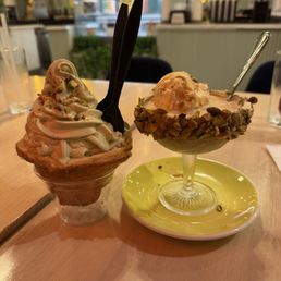 Pistachio Affogato and pistachio ice cream in a croissant--too die for! Pistachio Affogato and pistachio ice cream in a croissant--too die for!