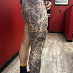 Q Tattoo - Koi fish leg piece