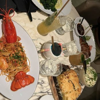Giselle Miami - Lobster pasta, branzino with broccolini, Peking chicken with a side of mashed potatoes, Mac and cheese - Mediterranean Near Me - Miami, Florida
