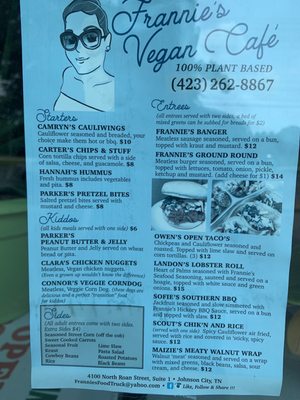 Menu photo 2 Frannie’s Vegan Cafe Johnson City, TN