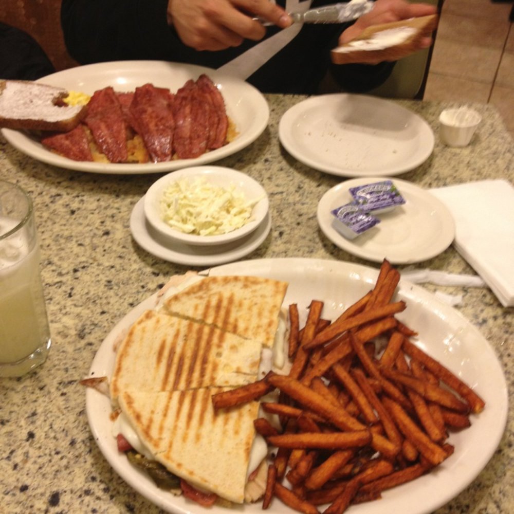 Esquire Diner - Chicken panini with turkey bacon and sweet potato fries yum ..what you see up top is turkey bacon scrambled eggs and home fries - Diners Near Me - Ozone Park, New York Esquire Diner - Chicken panini with turkey bacon and sweet potato fries yum ..what you see up top is turkey bacon scrambled eggs and home fries - Diners Near Me - Ozone Park, New York
