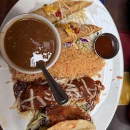 Chicken flautas, chicken enchilada, and shredded beef taco Chicken flautas, chicken enchilada, and shredded beef taco