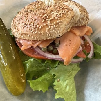 The Original NY Bagels - A whole meal. Liz bagel comes with lettuce tomato onion and capers with a pickle - Bagels Near Me - Mooresville, North Carolina The Original NY Bagels - A whole meal. Liz bagel comes with lettuce tomato onion and capers with a pickle - Bagels Near Me - Mooresville, North Carolina