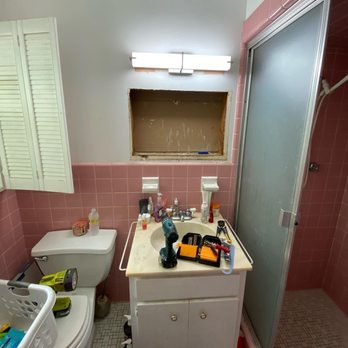 MLopez Painting Inc - My old 1955 pink bathroom with old vanity and old toilet - Painters Near Me MLopez Painting Inc - My old 1955 pink bathroom with old vanity and old toilet - Painters Near Me