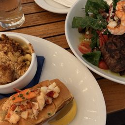 lobster roll, mac and cheese, steak salad