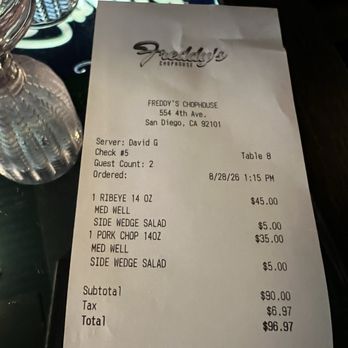 Freddy’s Chophouse - American Near Me - San Diego, California