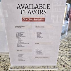 One Stop Nutrition - Available flavors