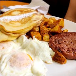 Southside Diner - Blueberry Pancake with eggs and almost meat patty