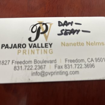 Pajaro Valley Printing - Business Card - Printing Services Near Me - Watsonville, California Pajaro Valley Printing - Business Card - Printing Services Near Me - Watsonville, California