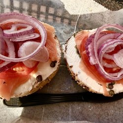 Bagel Break Deli - Salmon bagel with capers, onions and cream cheese