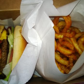 Black Burger - Bacon cheeseburger with fries (they come curled!) - Burgers Near Me - New York, New York Black Burger - Bacon cheeseburger with fries (they come curled!) - Burgers Near Me - New York, New York