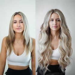 The Desert Salon - Before and after Bellami hair extensions