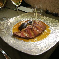Rive Gauche - Filet de canette des Dombes laqués aux épices douces,l'épeautre cuisiné comme un "rizotto" crémeux, shiitake parfumé à la