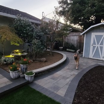 101 Landscape and Design - Added pavers, low lying wall and fountain with uplighting on trees - Landscape Architects or Designers Near Me - San Jose, California 101 Landscape and Design - Added pavers, low lying wall and fountain with uplighting on trees - Landscape Architects or Designers Near Me - San Jose, California