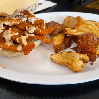 Vegelicious - Hot Fried Chicken Sandwich with Fries - Vegan Near Me - Nashville, Tennessee Vegelicious - Hot Fried Chicken Sandwich with Fries - Vegan Near Me - Nashville, Tennessee