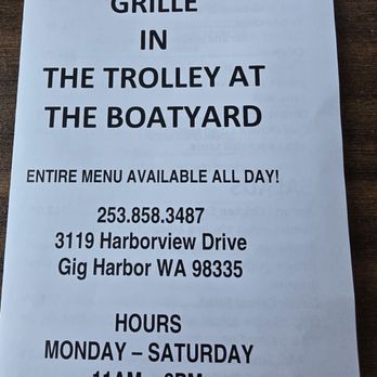 The Trolley @ the Boatyard - Location - Food Trucks Near Me - Gig Harbor, Washington The Trolley @ the Boatyard - Location - Food Trucks Near Me - Gig Harbor, Washington