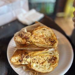 California Bakery & Cafe - Chorizo & Egg Sandwich, choice of bread (croissant pictured here)