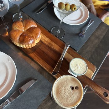 Corner Chophouse - Japanese Milk Bread w/ Butter, Espresso Martini and a Classic Martini - Steakhouses Near Me - Winter Park, Florida