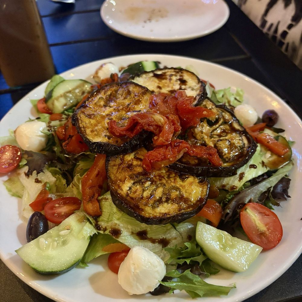 F Street Social - Bella salad - the eggplant was sweet and tasted candied but it paired well with the savory peppers and such - Pizza Near Me - Belmar, New Jersey F Street Social - Bella salad - the eggplant was sweet and tasted candied but it paired well with the savory peppers and such - Pizza Near Me - Belmar, New Jersey